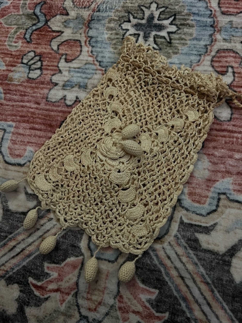 Beige Crochet Drawstring Mini Bag - Picture 3 of 3